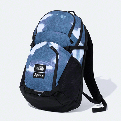 Supreme x The North Face Bleached Denim Print Backpack streetwear style collab bag