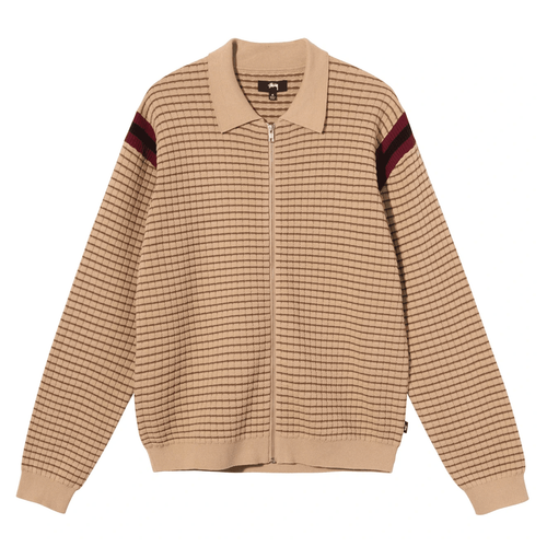 WAFFLE KNIT LS ZIP POLO